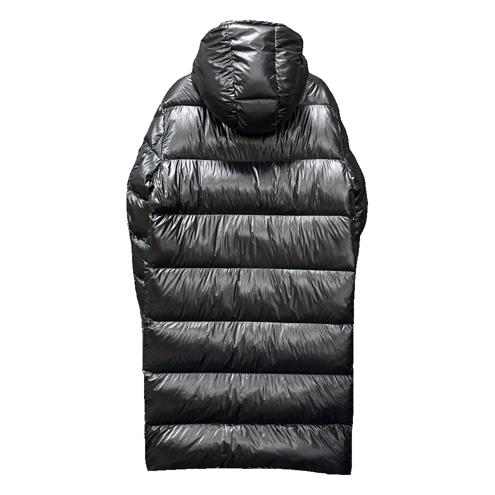 Moncler Hanoverian Glossy Hooded Long Puffer Coat – High-Shine Premium Down
