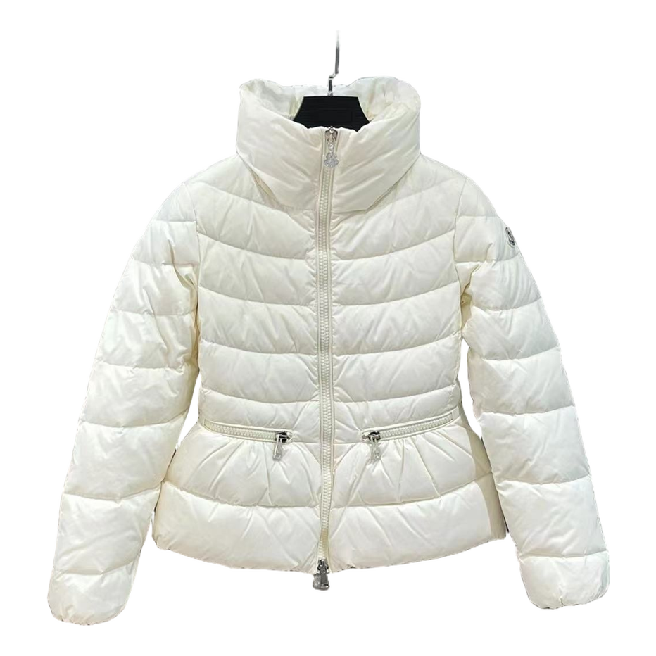Moncler Drawstring-Waist Stand-Collar Puffer Jacket – Ivory Sculptural Fit Premium Down