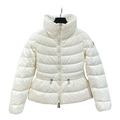 Moncler Drawstring-Waist Stand-Collar Puffer Jacket – Ivory Sculptural Fit Premium Down