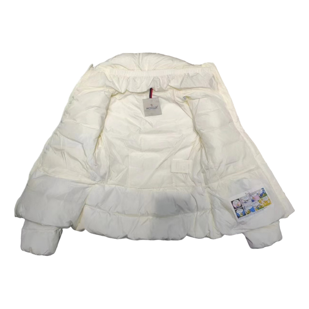 Moncler Drawstring-Waist Stand-Collar Puffer Jacket – Ivory Sculptural Fit Premium Down