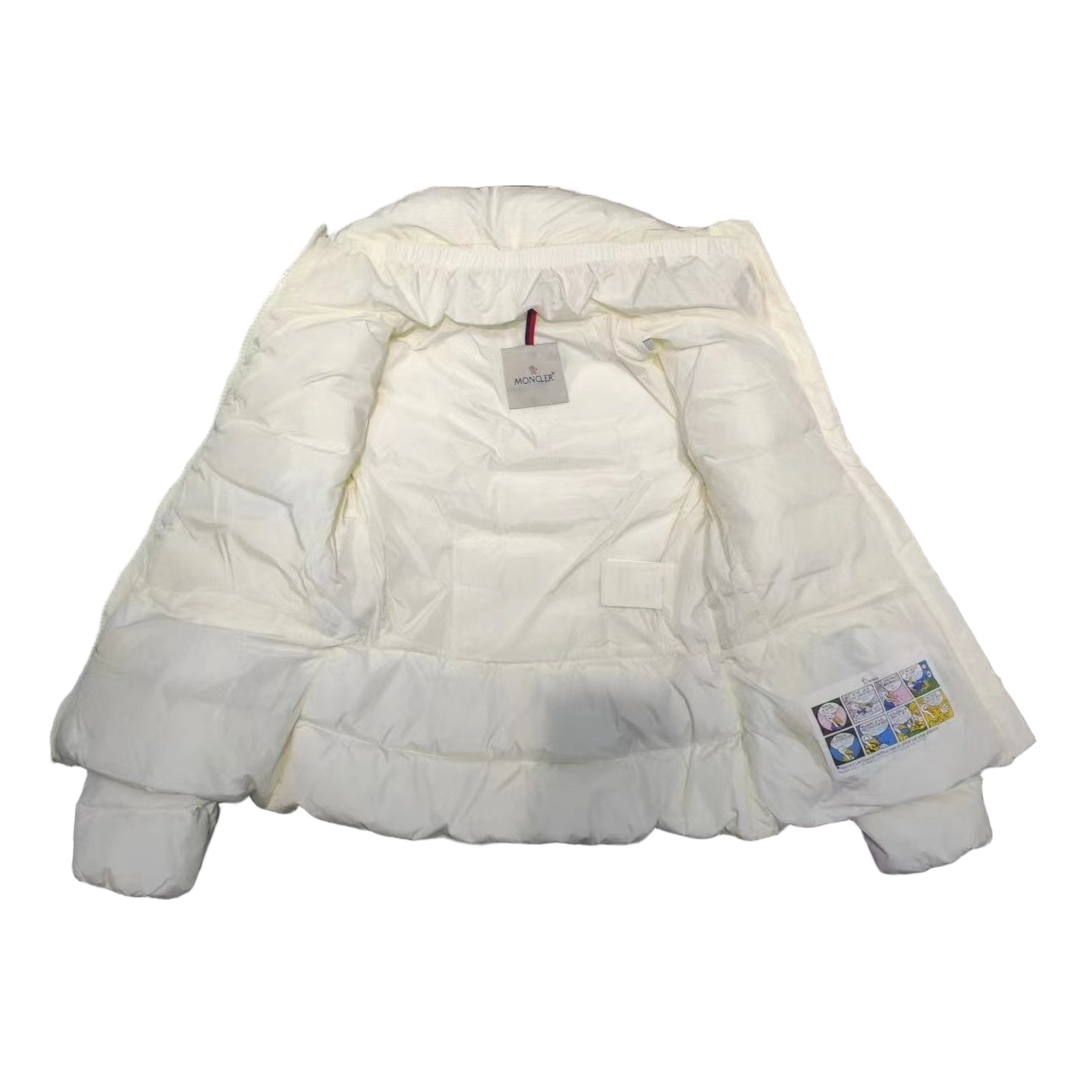 Moncler Drawstring-Waist Stand-Collar Puffer Jacket – Ivory Sculptural Fit Premium Down