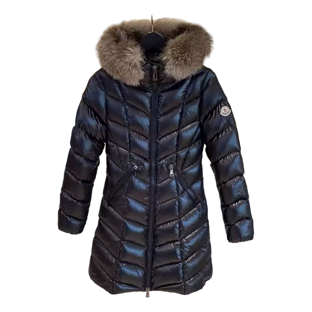 Moncler Fulmarus Chevron-Quilted Hooded Puffer Coat – Black Geometric Quilt Premium Down