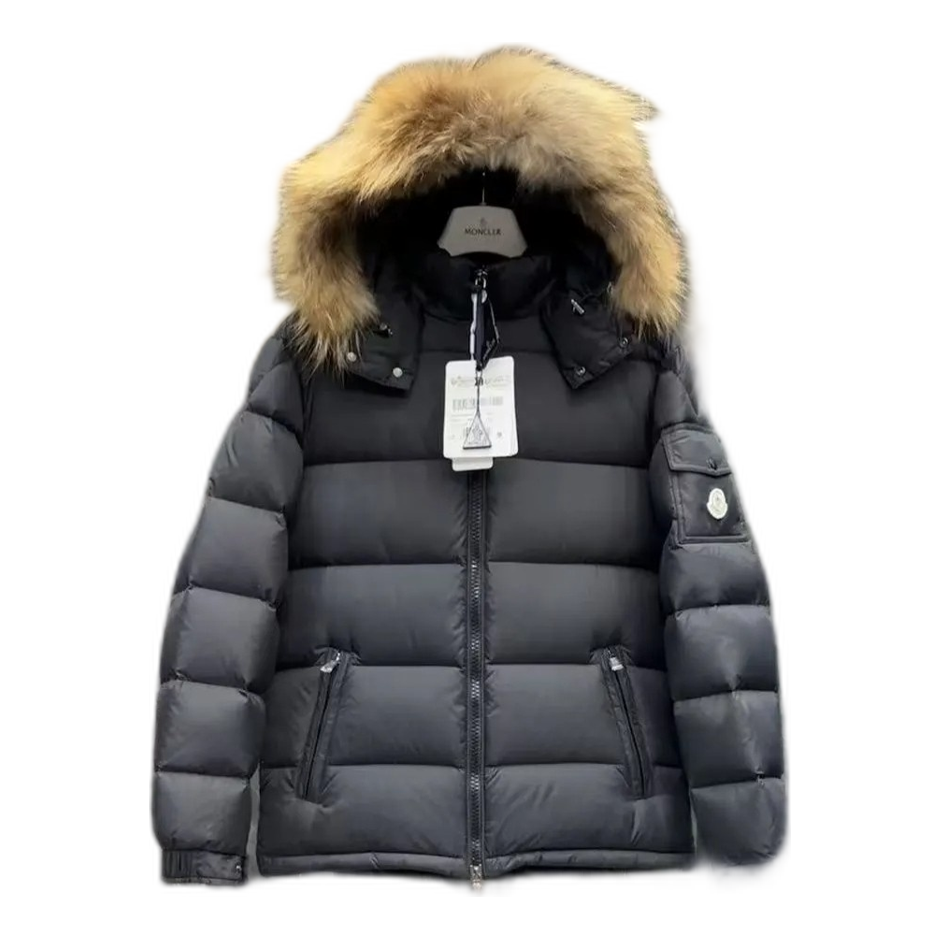 Moncler Fur-Trim Hooded Short Puffer Jacket – Black Cropped Premium Down
