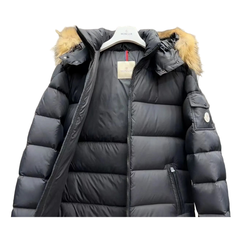 Moncler Fur-Trim Hooded Short Puffer Jacket – Black Cropped Premium Down