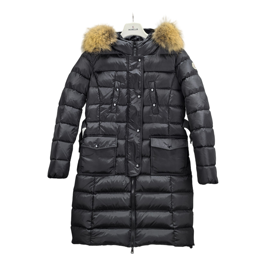 Moncler Four-Pocket Fur-Trim Hooded Long Puffer Coat – Black Utility Luxury Premium Down