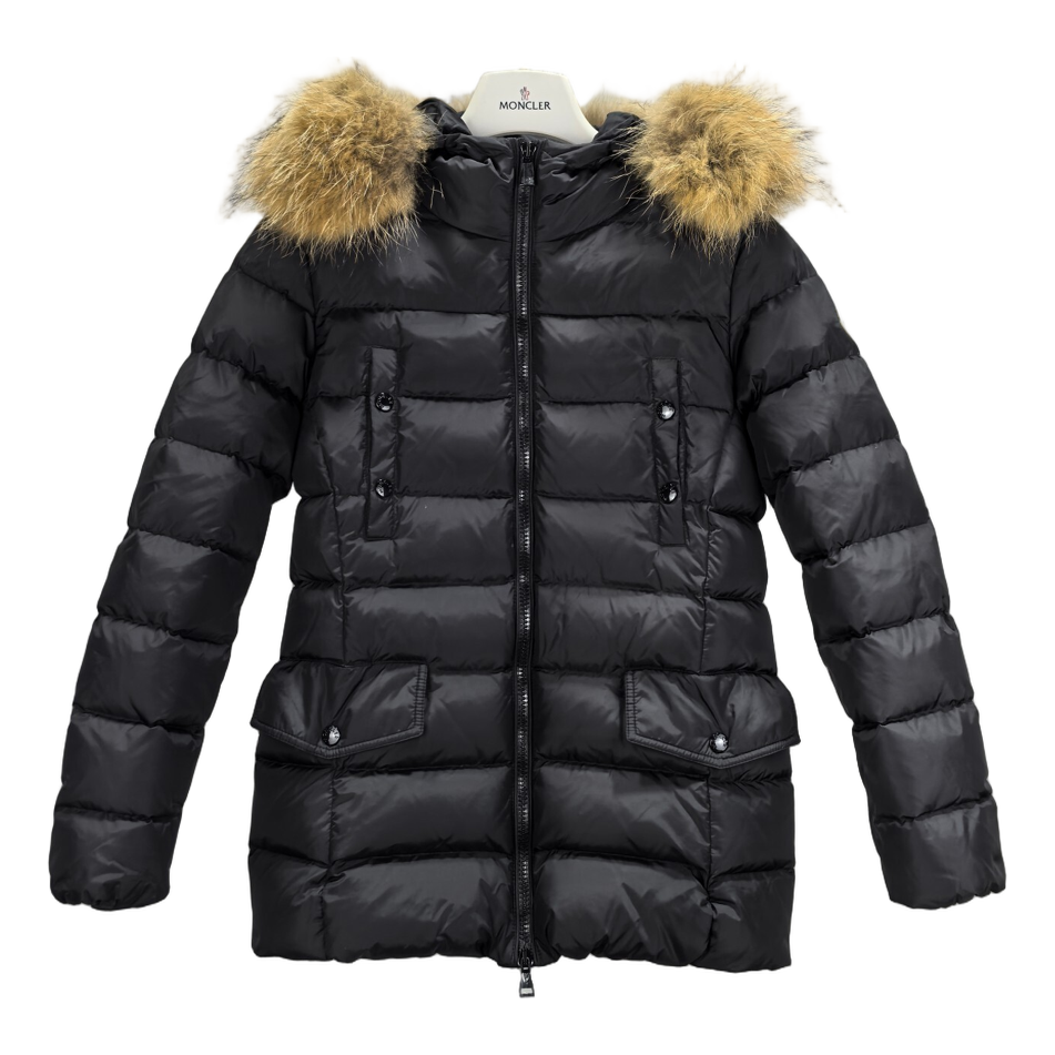 Moncler Four-Pocket Belted Fur-Trim Puffer Jacket – Black Belted Fur Trim Premium Down