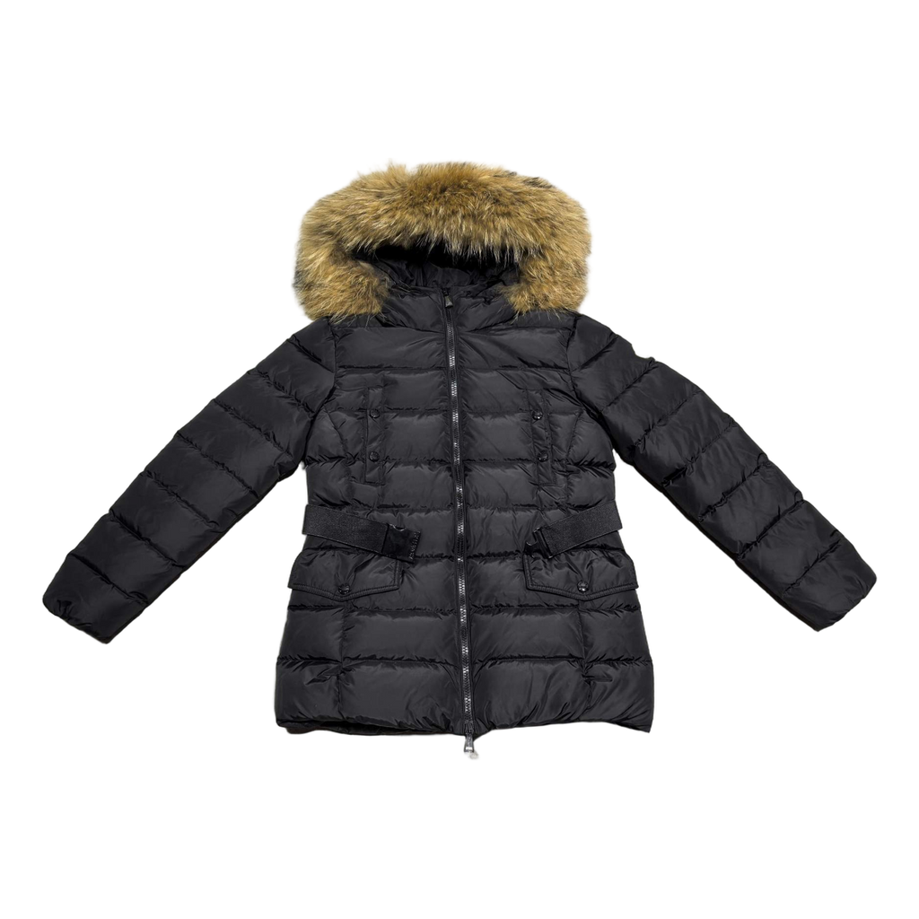 Moncler Four-Pocket Belted Fur-Trim Puffer Jacket – Black Belted Fur Trim Premium Down
