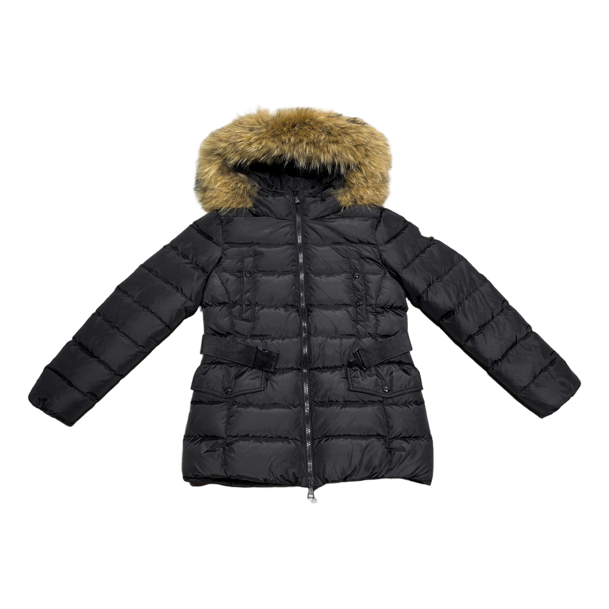 Moncler Four-Pocket Belted Fur-Trim Puffer Jacket – Black Belted Fur Trim Premium Down