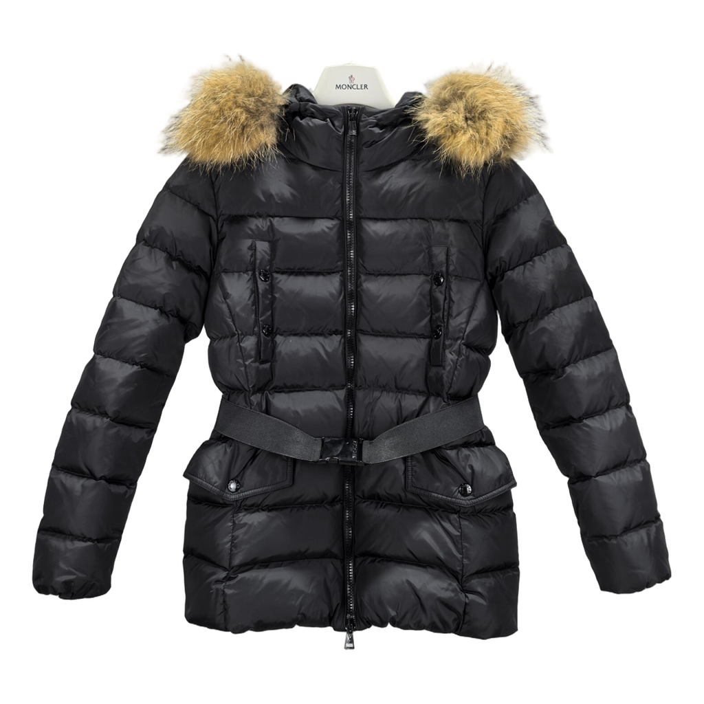 Moncler Four-Pocket Belted Fur-Trim Puffer Jacket – Black Belted Fur Trim Premium Down