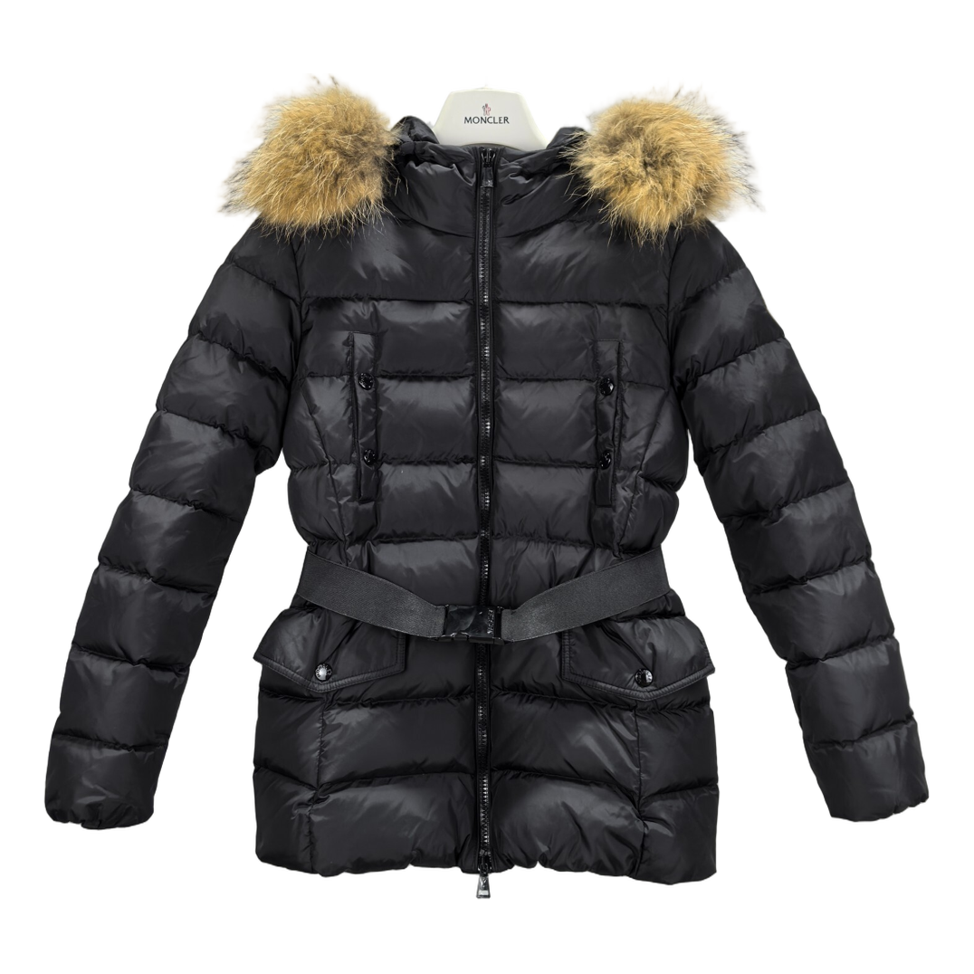 Moncler Four-Pocket Belted Fur-Trim Puffer Jacket – Black Belted Fur Trim Premium Down