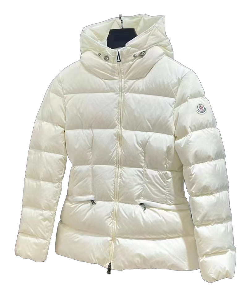 Moncler Fitted Hooded Short Puffer Jacket – Ivory Cropped Fitted Premium Down