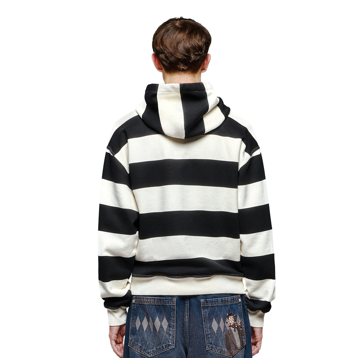 "on air" ecru-navy striped Hoodie