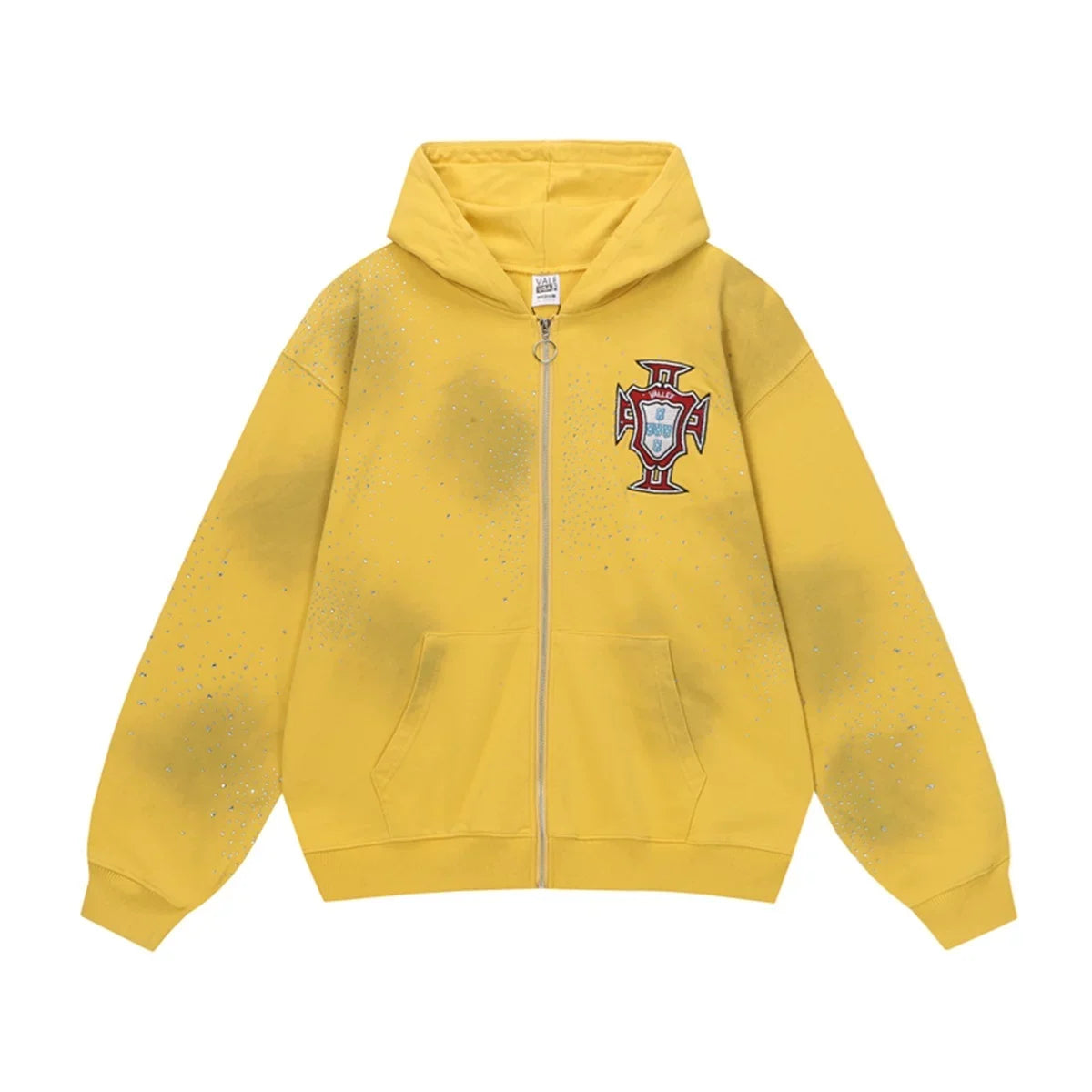 Vale Forever Dream Valley Yellow Embroidered Rhinestone Zip Hoodie