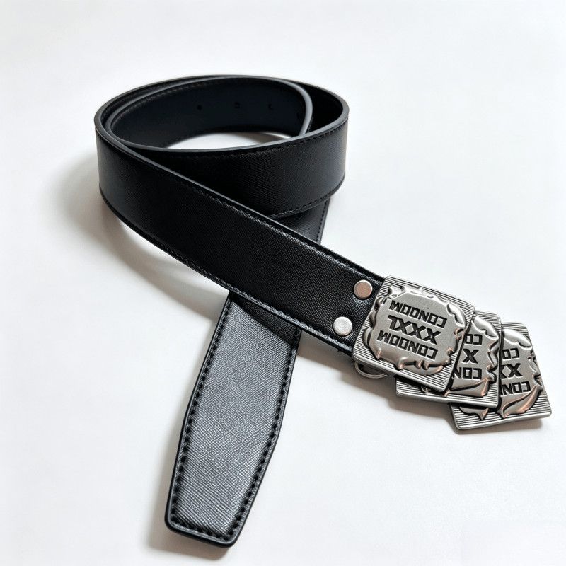 Y2K Punk Vintage Tri-Plate Buckle Leather Belt XXXL Letter Engraved