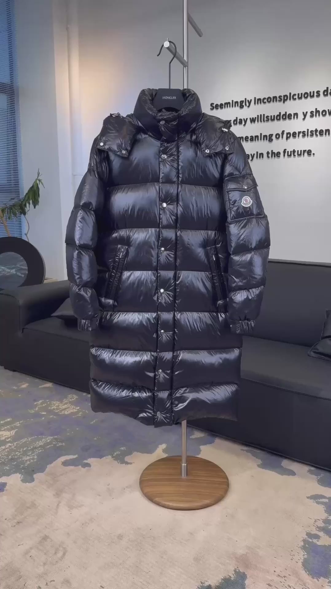 Moncler Hanoverian Glossy Hooded Long Puffer Coat – High-Shine Premium Down