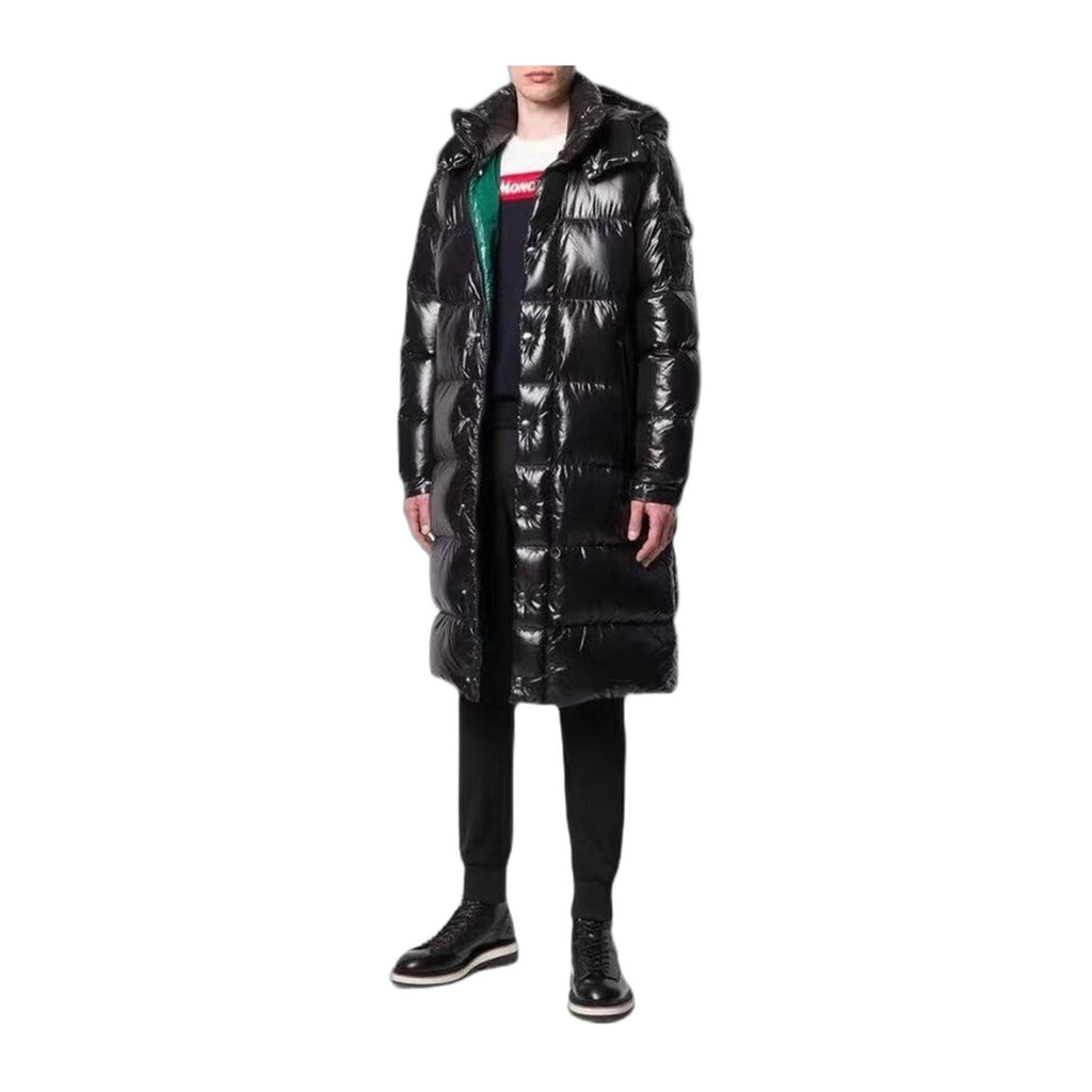 Moncler Hanoverian Glossy Hooded Long Puffer Coat – High-Shine Premium Down