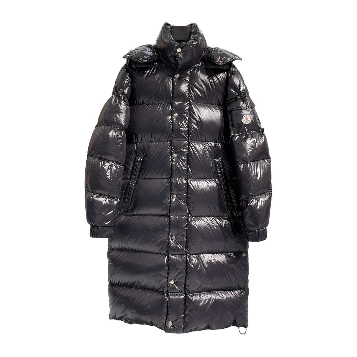 Moncler Hanoverian Glossy Hooded Long Puffer Coat – High-Shine Premium Down