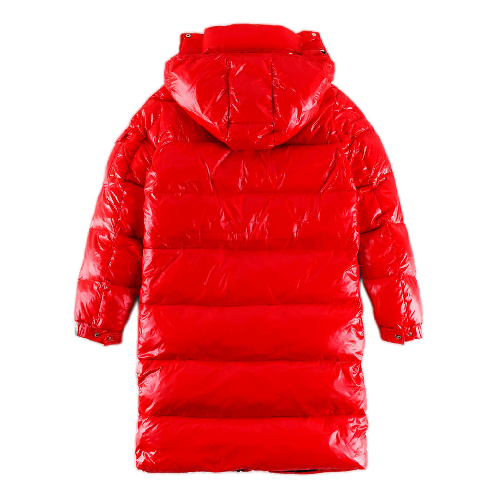 Moncler Hanoverian Glossy Hooded Long Puffer Coat – Red Premium Down
