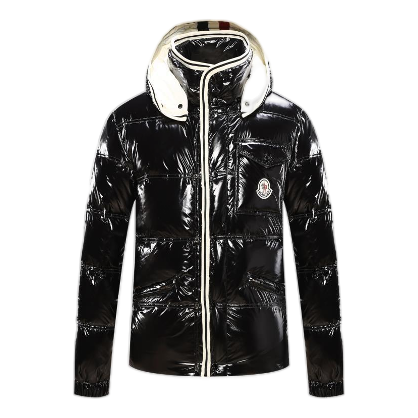 Moncler Contrast-Trim Glossy Hooded Puffer Jacket – Contrast Trim Glossy Shell Graphic Design