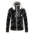 Moncler Contrast-Trim Glossy Hooded Puffer Jacket – Contrast Trim Glossy Shell Graphic Design