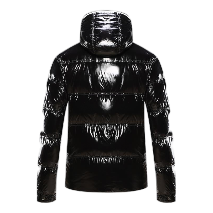 Moncler Contrast-Trim Glossy Hooded Puffer Jacket – Contrast Trim Glossy Shell Graphic Design