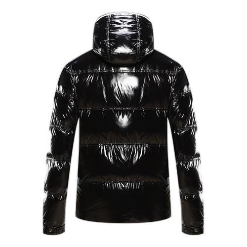 Moncler Contrast-Trim Glossy Hooded Puffer Jacket – Contrast Trim Glossy Shell Graphic Design