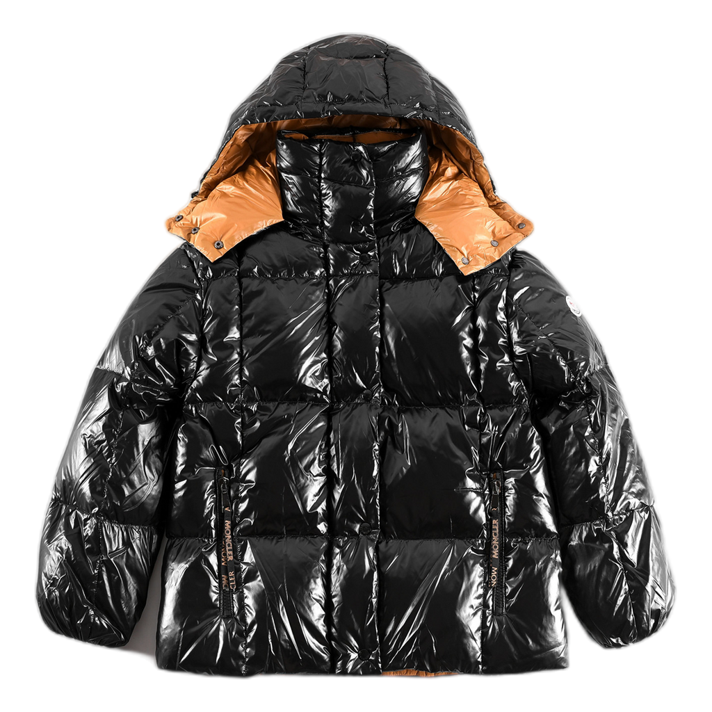 Moncler Copper-Lined Glossy Short Puffer Jacket – Black Copper Lining Glossy Shell