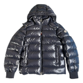 Moncler Glossy Logo-Zip Hooded Puffer Jacket – Navy Premium Down