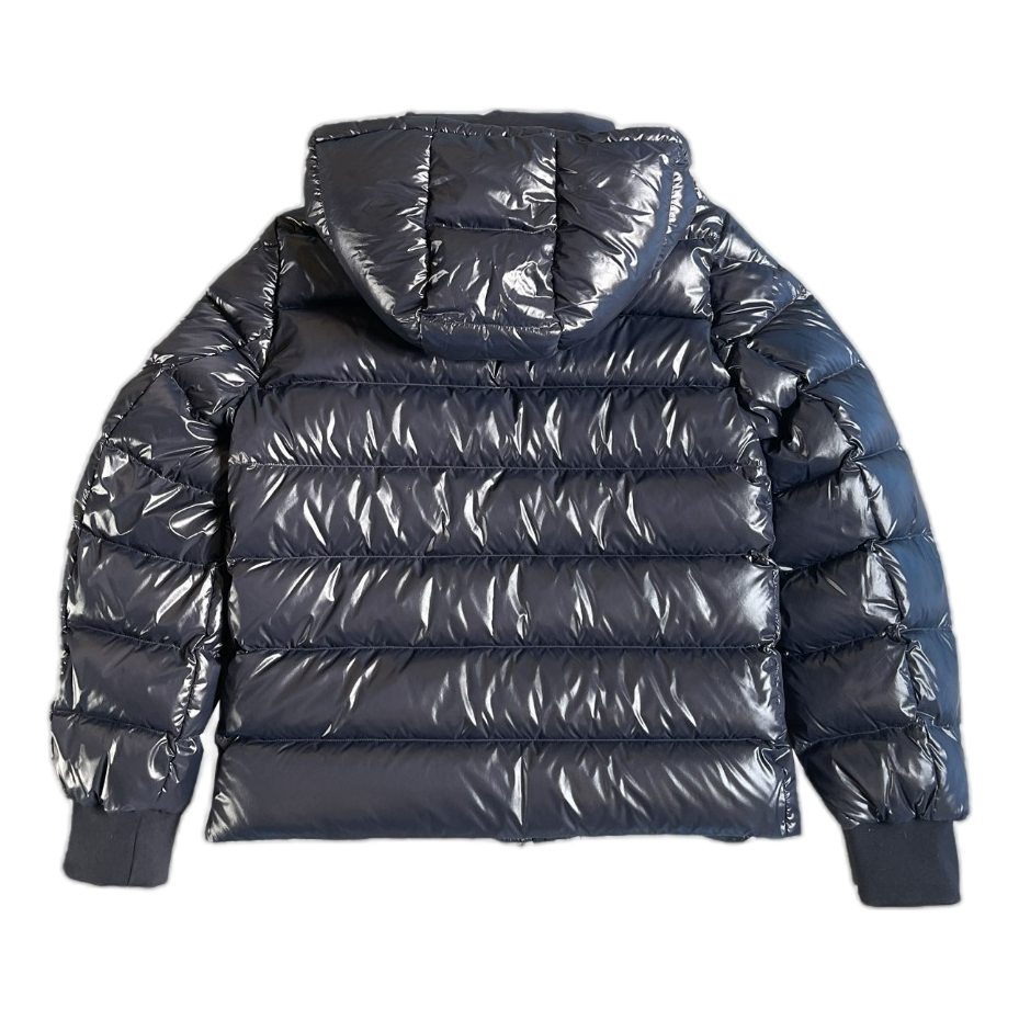 Moncler Glossy Logo-Zip Hooded Puffer Jacket – Navy Premium Down