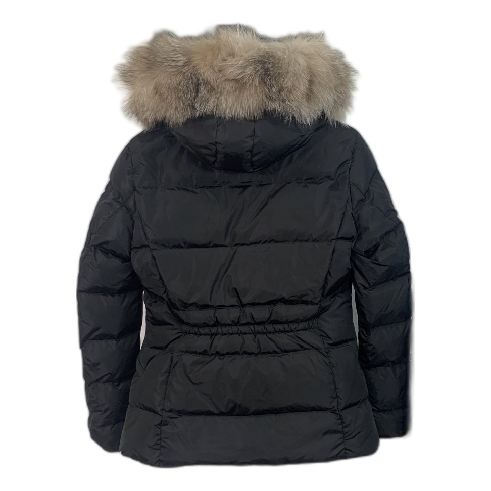 Moncler Cinched-Waist Fur-Trim Hooded Puffer Jacket – Black Cinched Waist Fur Trim Hood