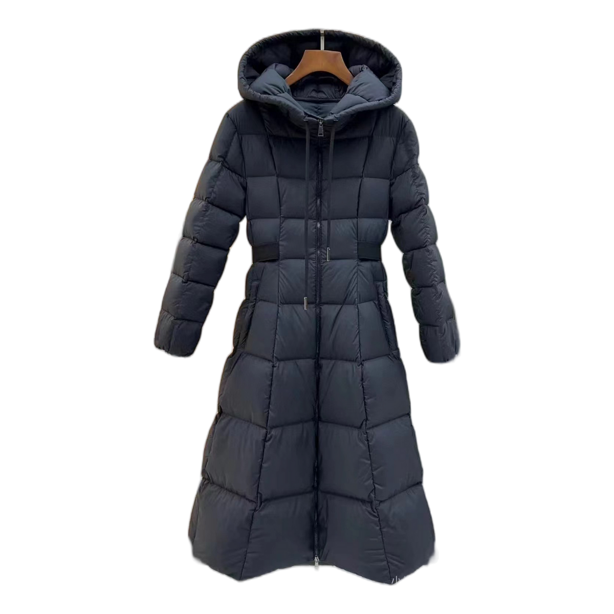 Moncler Drawstring-Hood Fitted Long Puffer Coat – Black Fitted Long Coat Drawstring Hood