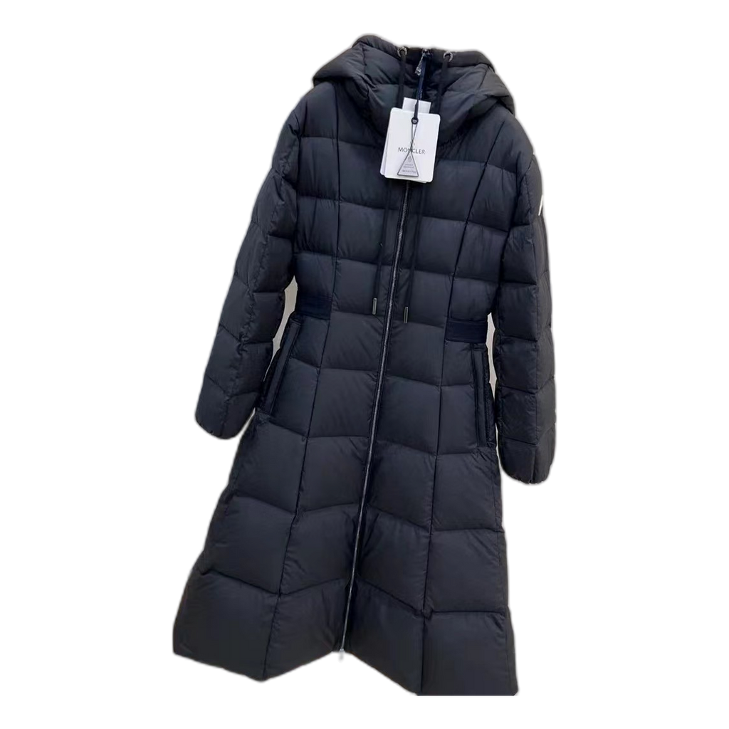 Moncler Drawstring-Hood Fitted Long Puffer Coat – Black Fitted Long Coat Drawstring Hood