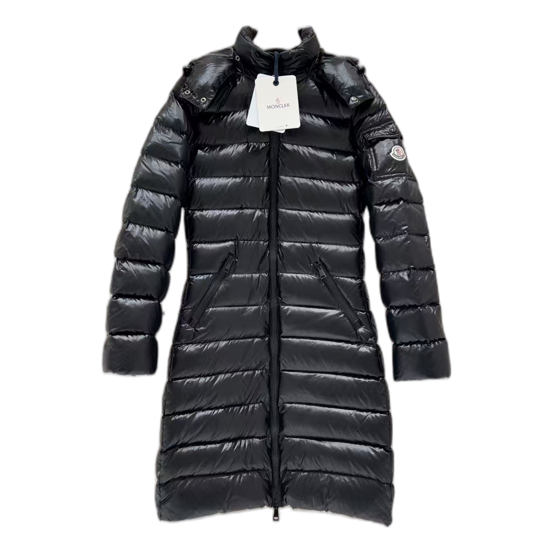 Moncler Narrow-Quilt Fur-Trim Hooded Long Puffer Coat – Black