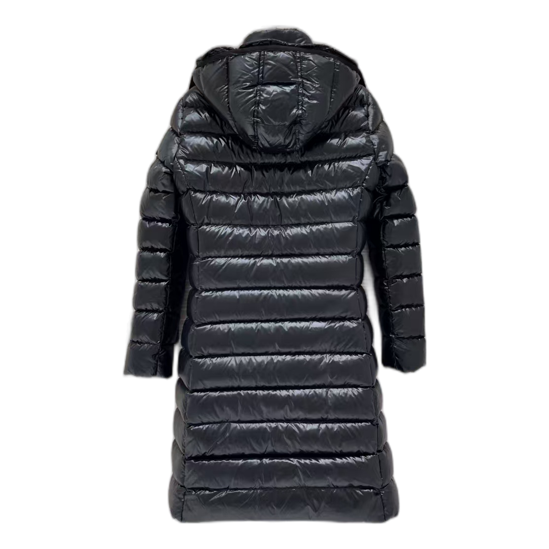 Moncler Narrow-Quilt Fur-Trim Hooded Long Puffer Coat – Black