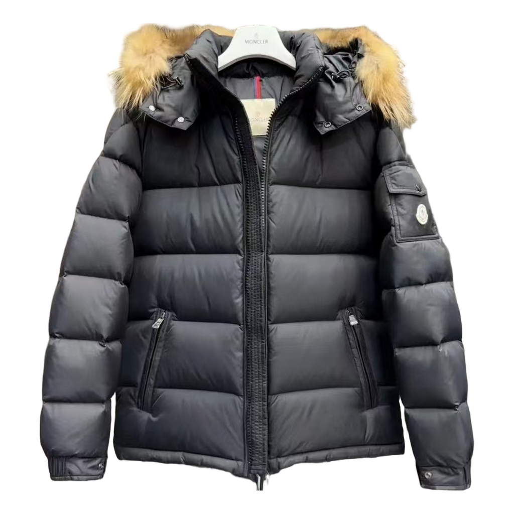 Moncler Fur-Trim Hooded Puffer Jacket – Black Full Length Premium Down