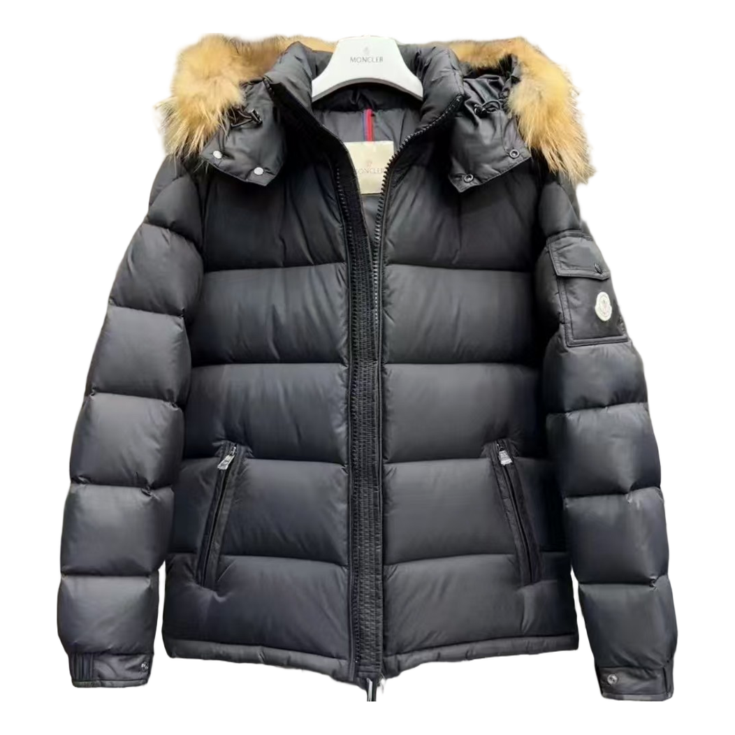 Moncler Fur-Trim Hooded Puffer Jacket – Black Full Length Premium Down