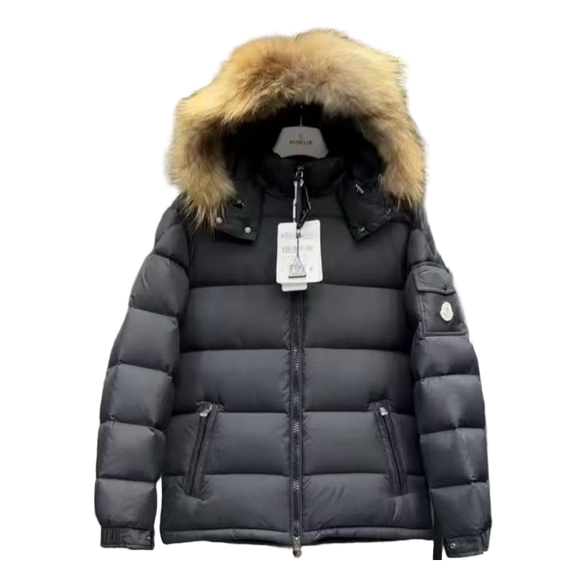 Moncler Fur-Trim Hooded Puffer Jacket – Black Full Length Premium Down