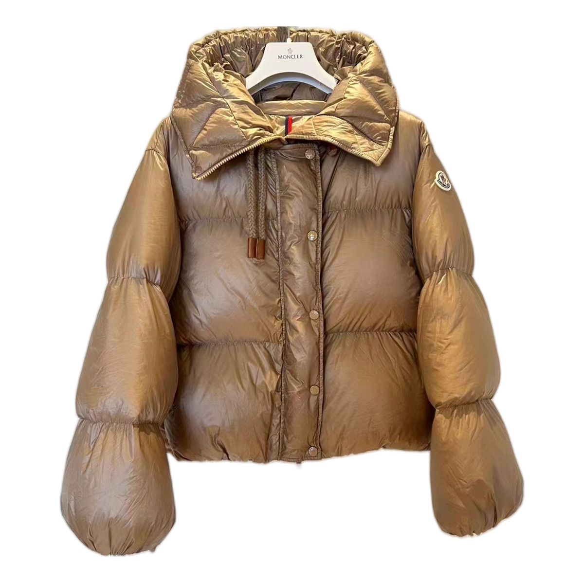 Moncler Borey Hooded Puffer Jacket – Bronze Structured Hood Premium Down Burnished Luxury