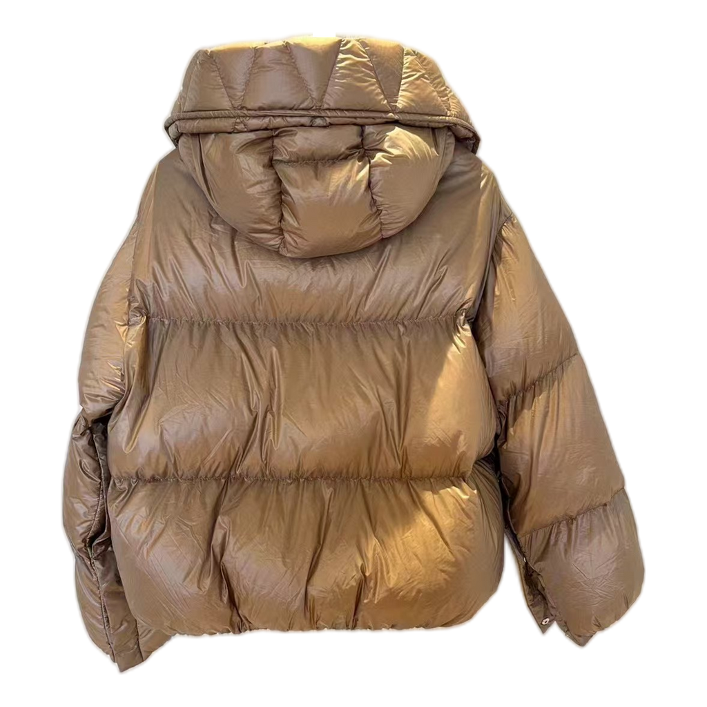 Moncler Borey Hooded Puffer Jacket – Bronze Structured Hood Premium Down Burnished Luxury
