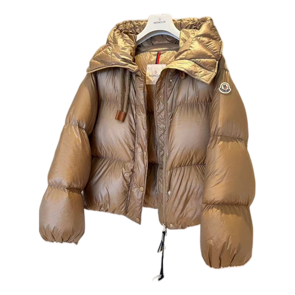Moncler Borey Hooded Puffer Jacket – Bronze Structured Hood Premium Down Burnished Luxury
