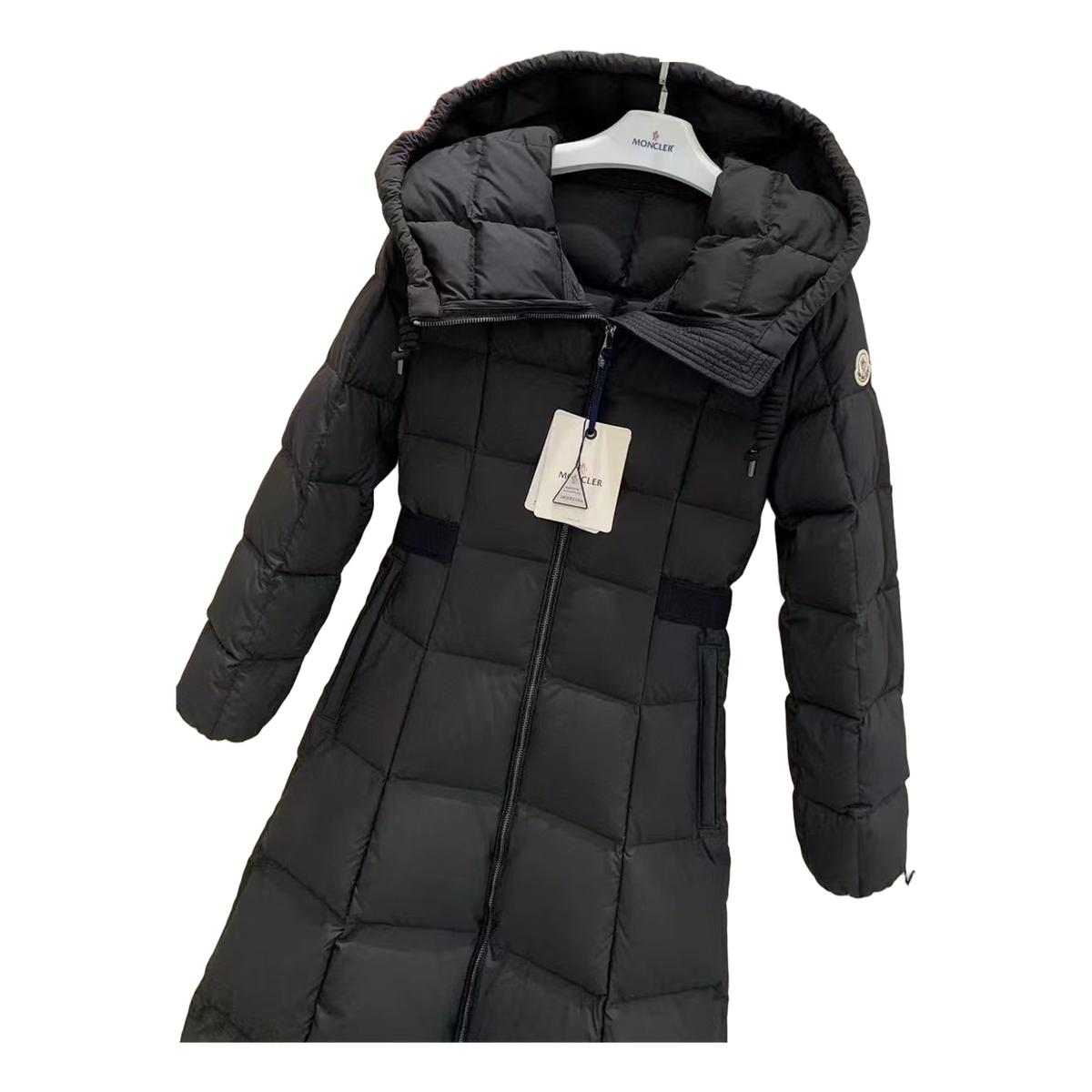Moncler Fitted Long Hooded Puffer Coat – Black Fitted Long Coat Premium Down