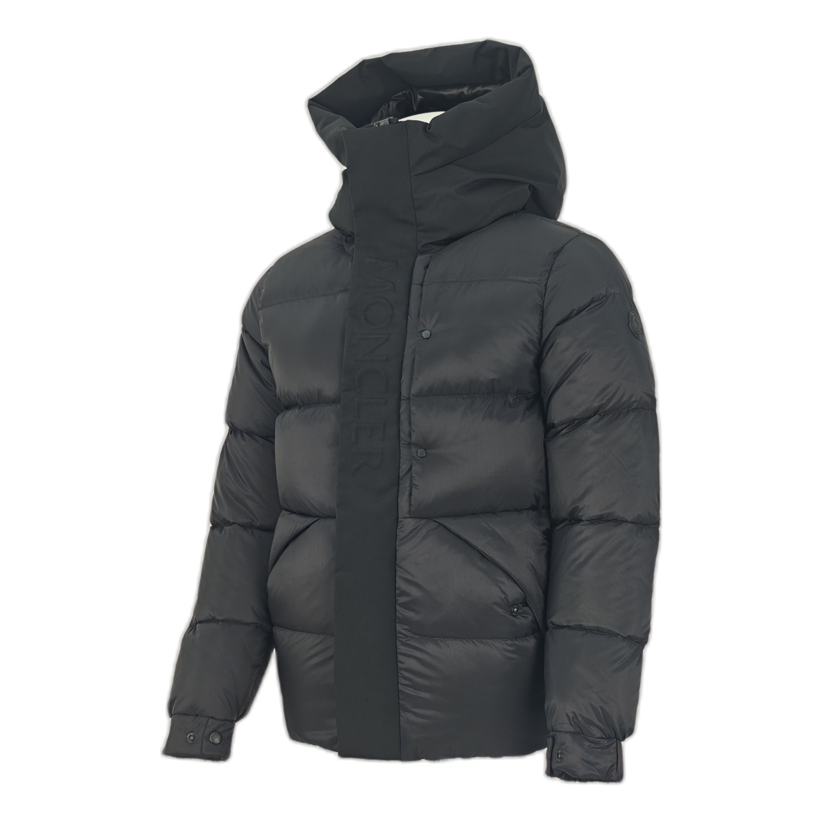 Moncler Tonal-Logo High-Collar Puffer Jacket in Black