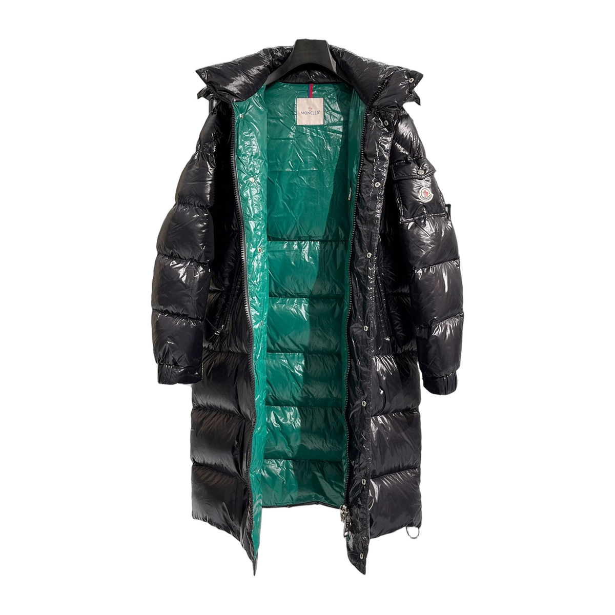 Moncler Hanoverian Glossy Hooded Long Puffer Coat – High-Shine Premium Down