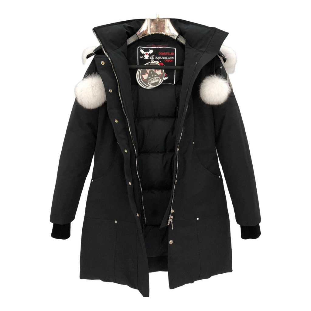 Moose Knuckles Stirling Pom-Pom Parka – White Fur Trim Collection