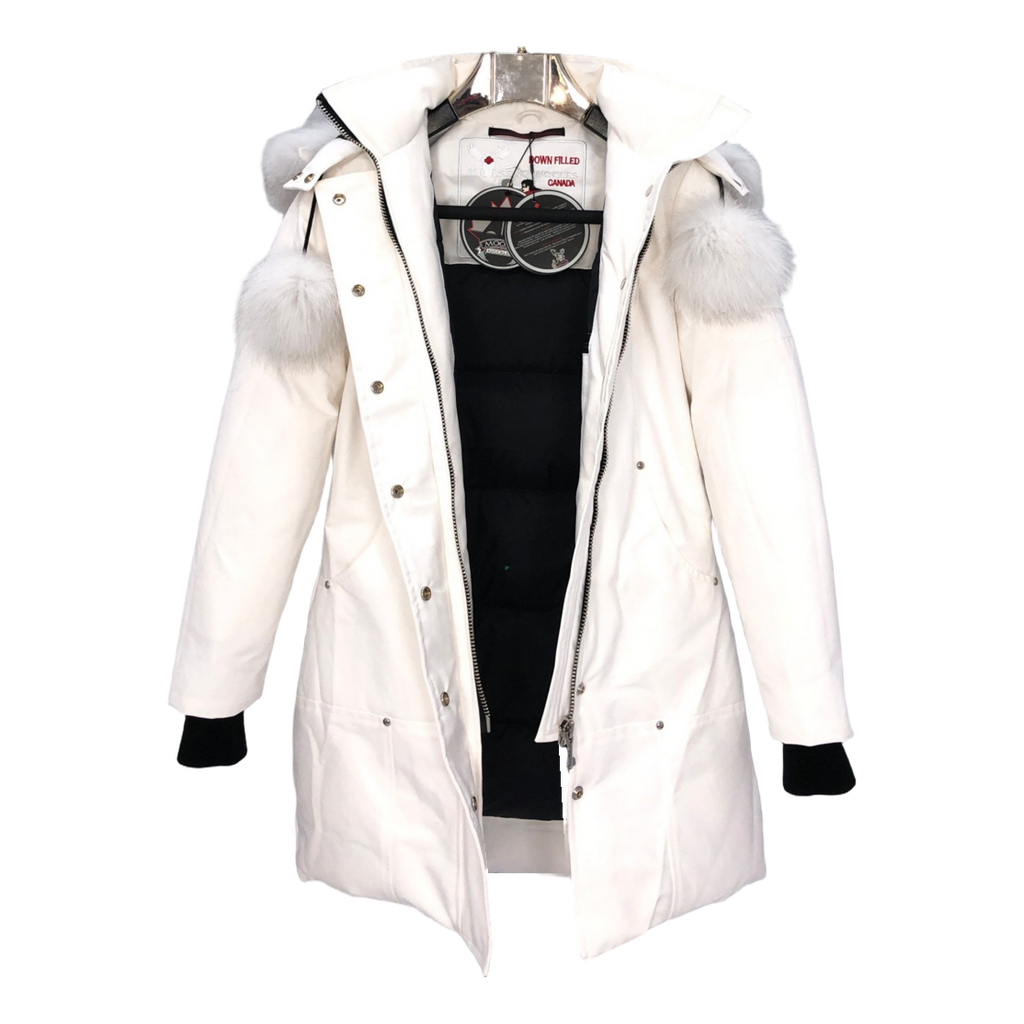 Moose Knuckles Stirling Pom-Pom Parka – White Fur Trim