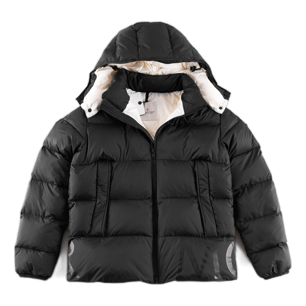 Moncler Contrast-Lined Logo-Hood Puffer Jacket – Black Logo Hood Contrast Lining Premium Down