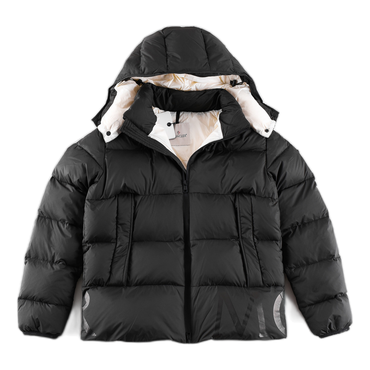 Moncler Contrast-Lined Logo-Hood Puffer Jacket – Black Logo Hood Contrast Lining Premium Down