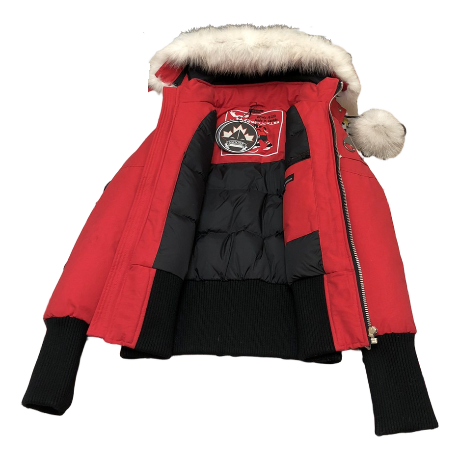 Moose Knuckles Debbie Pom-Pom Hooded Bomber – Red