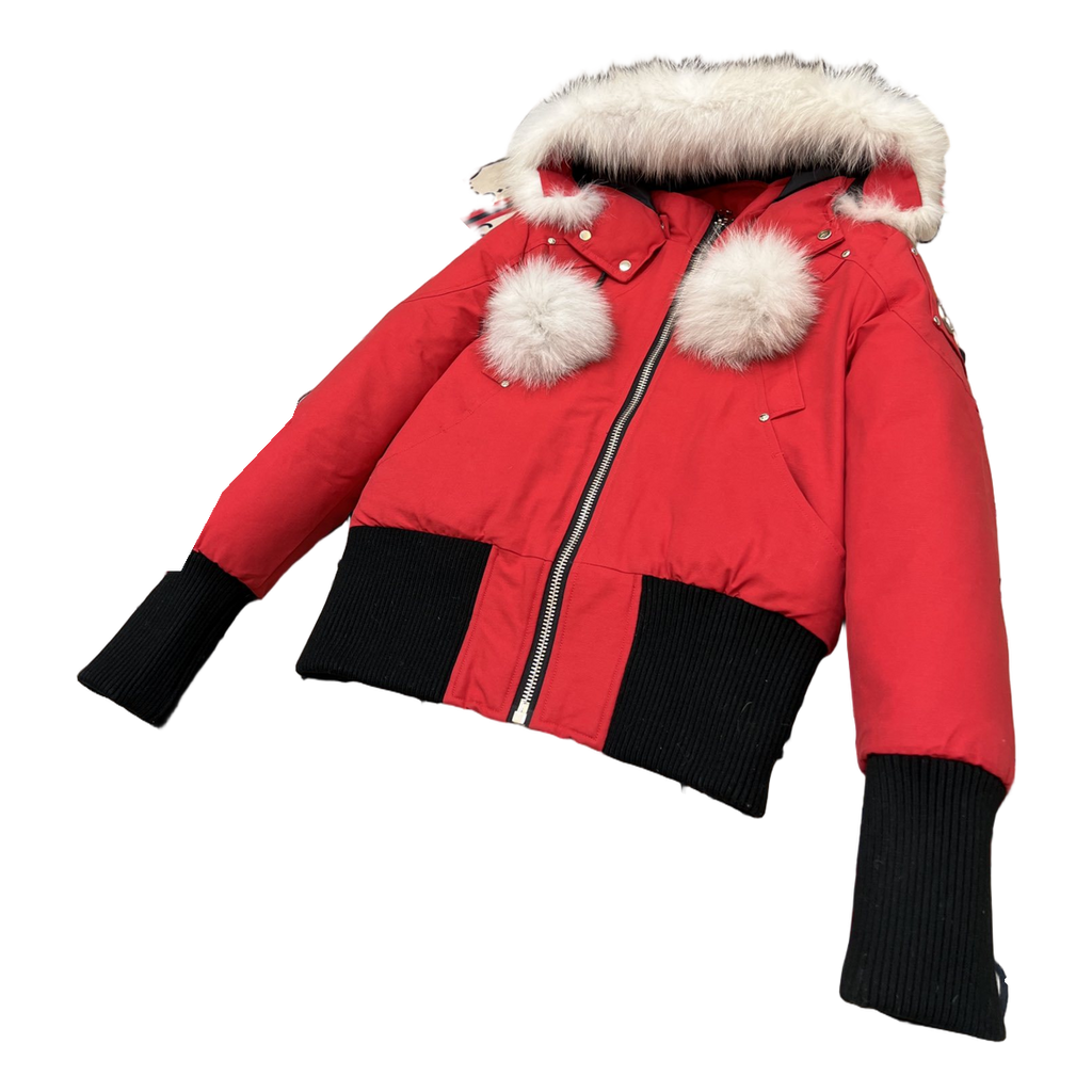 Moose Knuckles Debbie Pom-Pom Hooded Bomber – Red