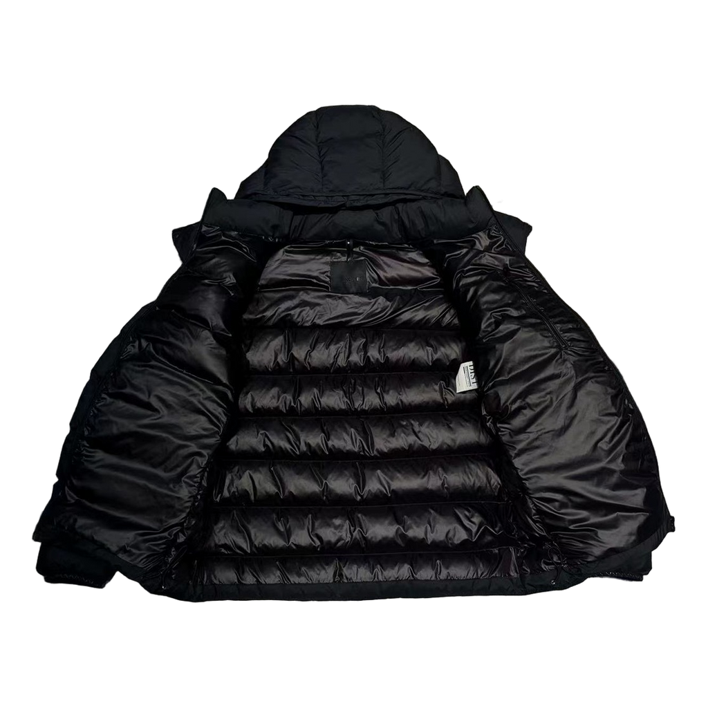 Moncler Vertical-Logo Placket Hooded Puffer Jacket in Black